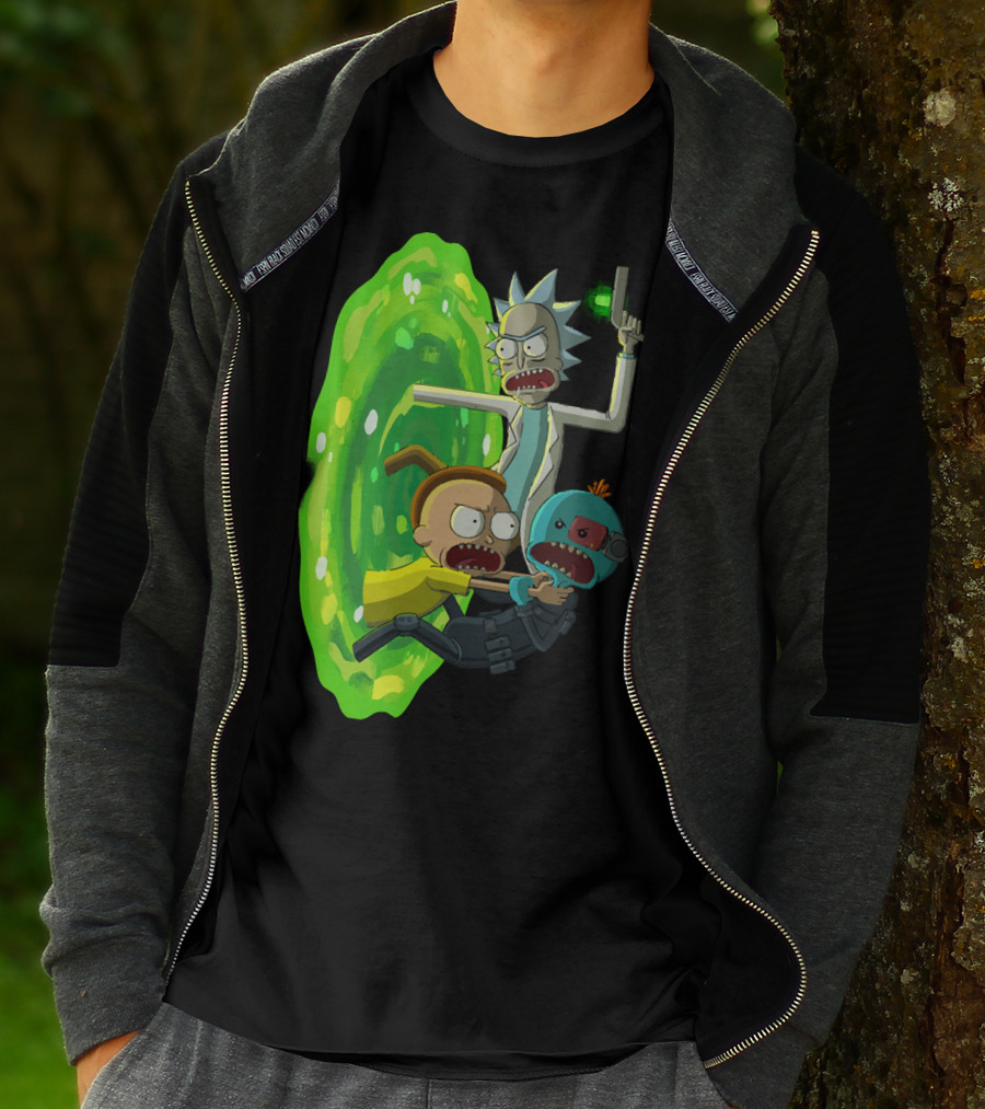 Rick And Morty Portal Escape With Meeseeks Cyborg Adventure T-Shirt