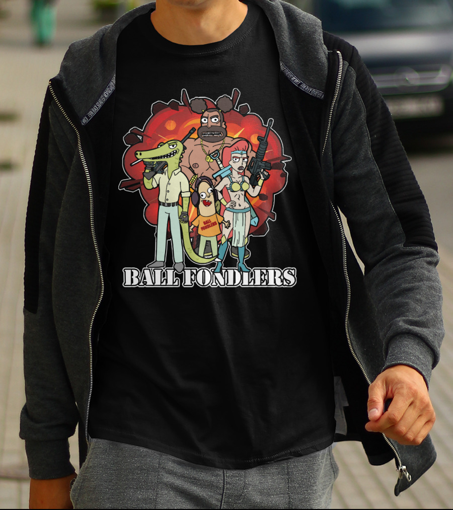 Ball Fondlers Rick And Morty Parody Characters With Weapons T-Shirt