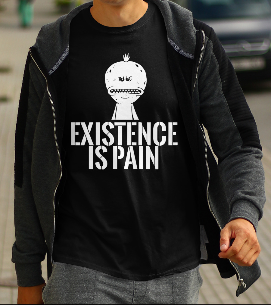 Existence Is Pain Mr. Meeseeks Character Image White Ink T-Shirt