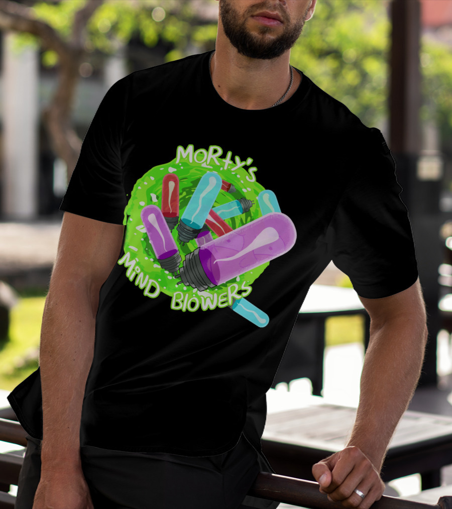 Morty's Mind Blowers Colorful Vials In Green Portal T-Shirt