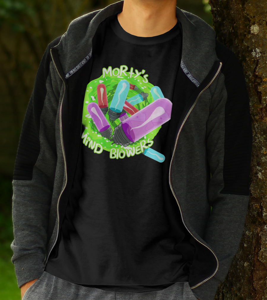 Morty's Mind Blowers Colorful Vials In Green Portal T-Shirt