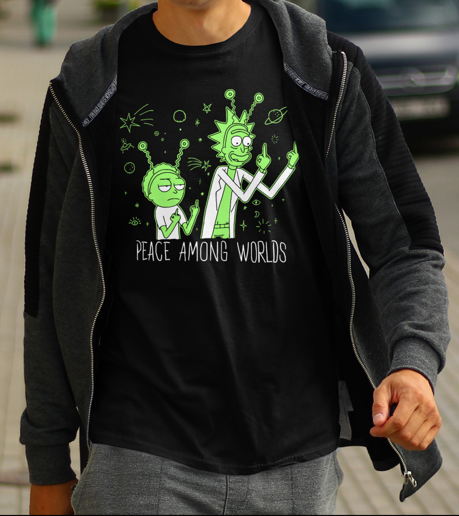 Peace Among Worlds Rick And Morty Alien Gesture T-Shirt