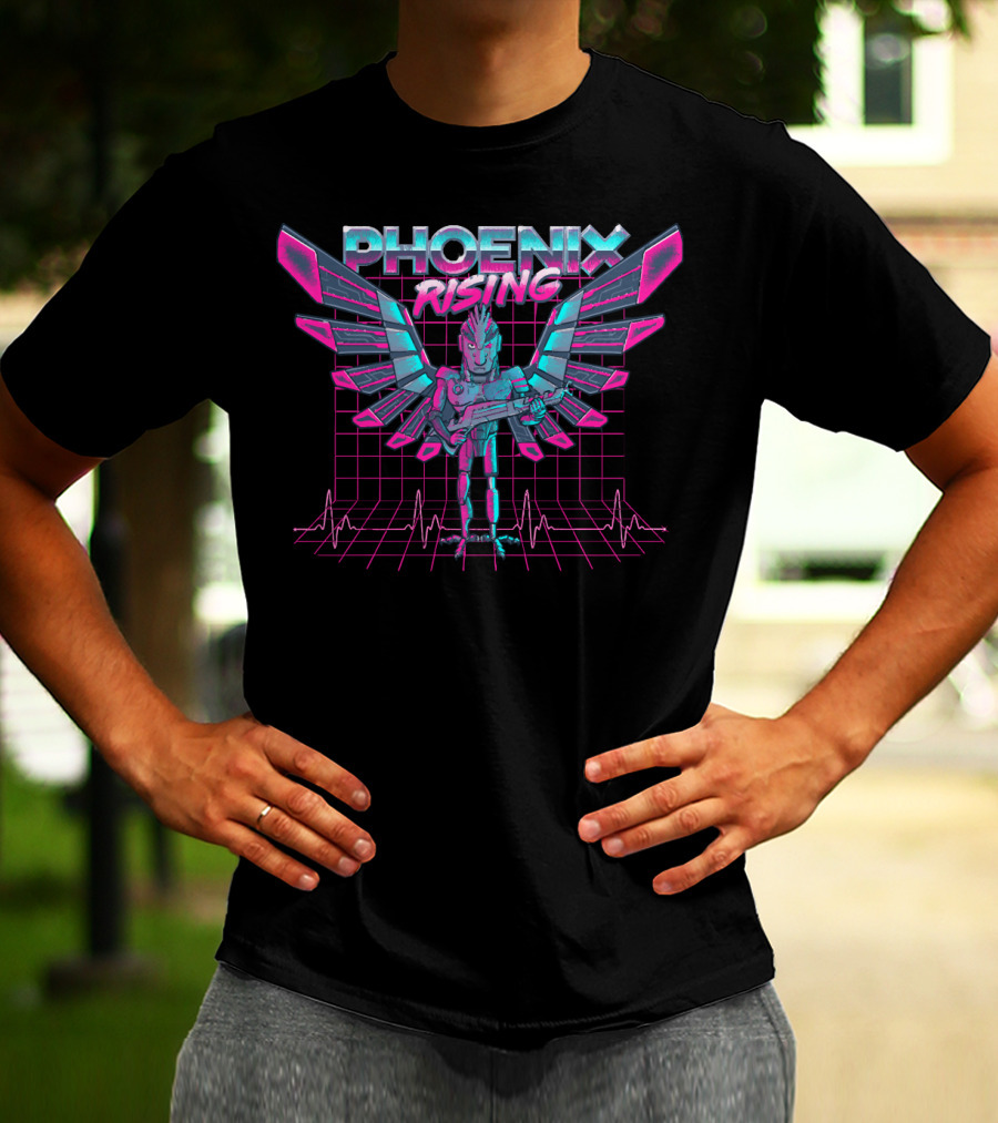 Phoenix Rising Rick And Morty Birdperson Retro Neon Grid Wings T-Shirt