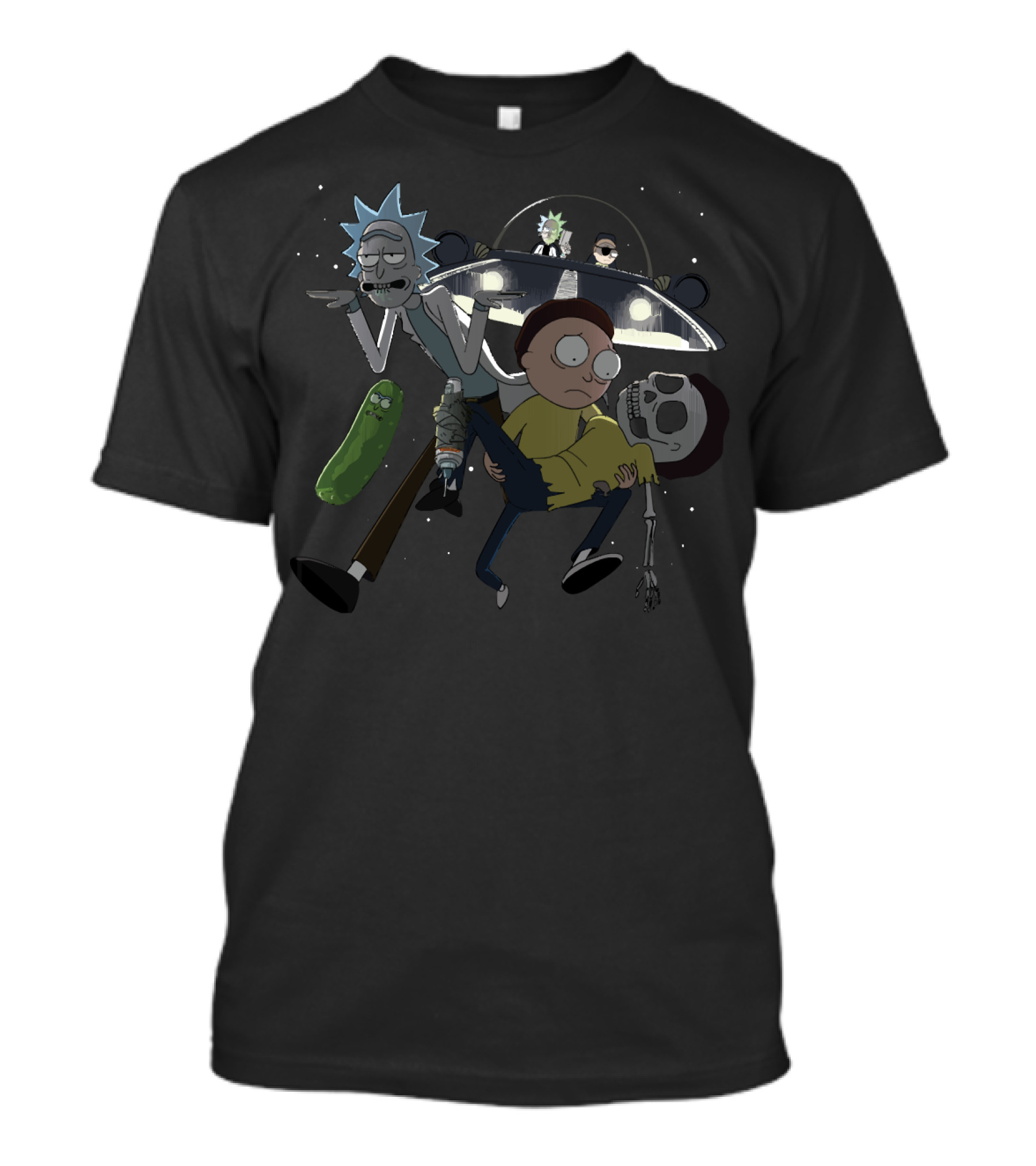 Pickle Rick And Morty Spaceship Adventure With Skeleton Rick And Morty T-Shirt