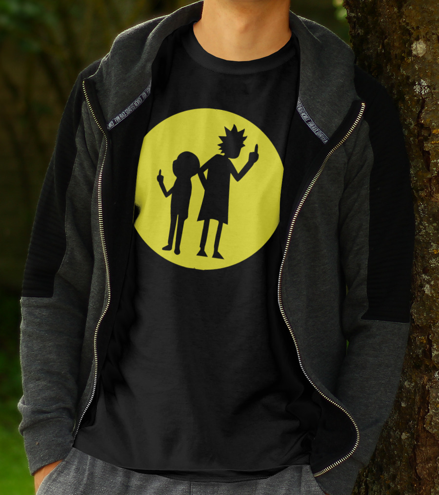 Rick And Morty Silhouette Circle Middle Finger T-Shirt