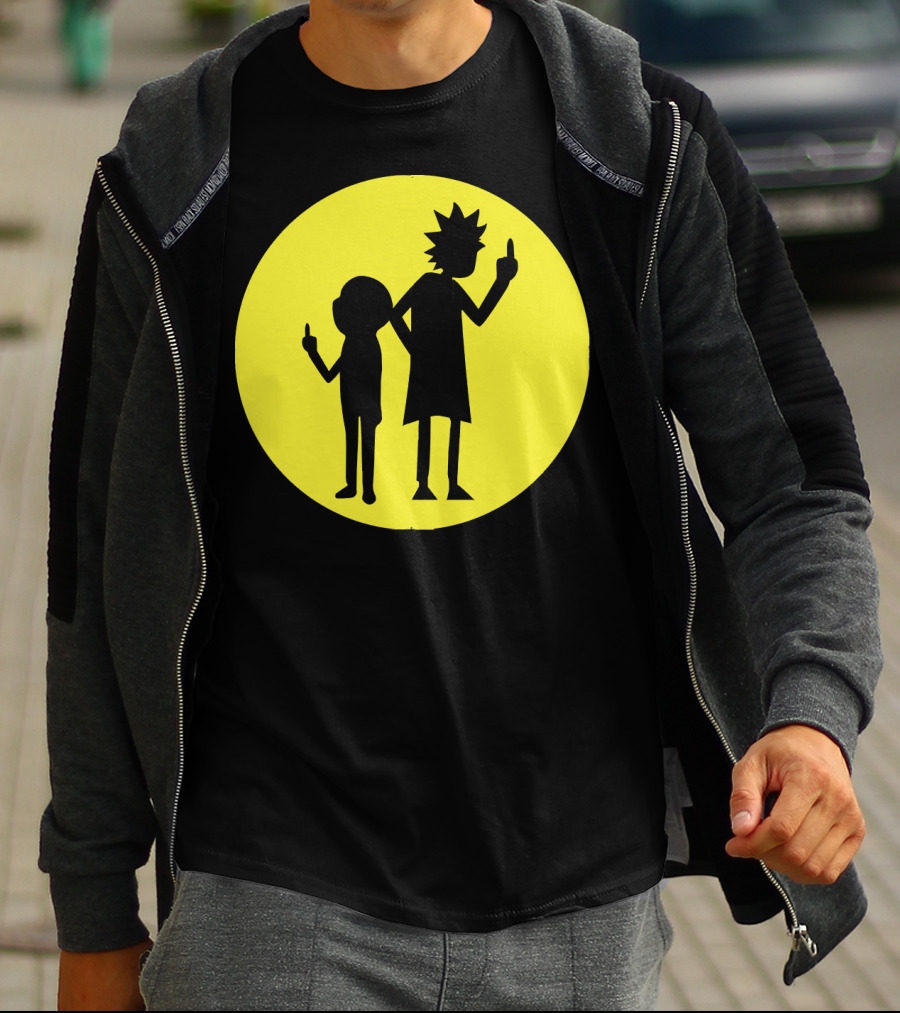 Rick And Morty Silhouette Circle Middle Finger T-Shirt