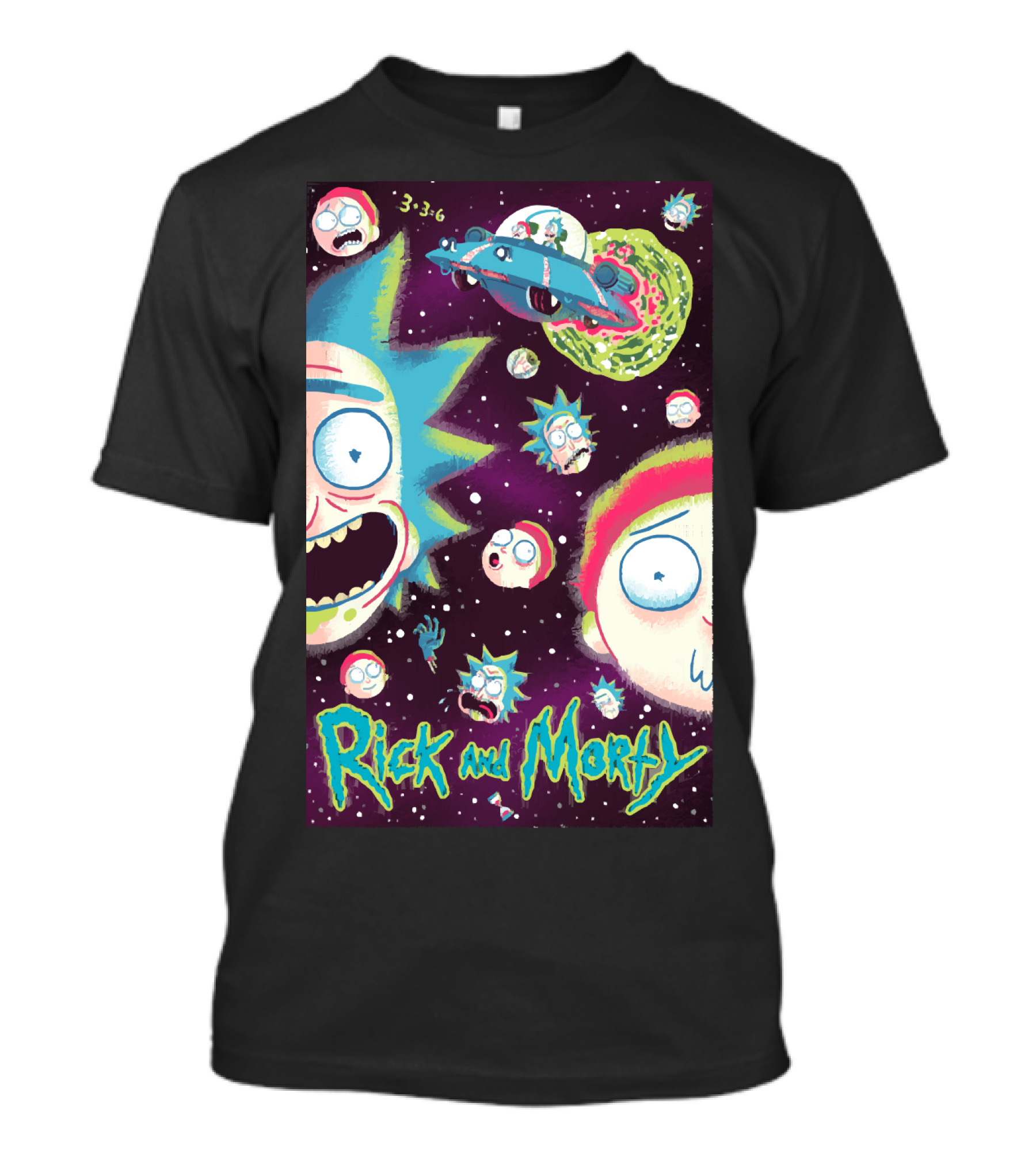 Rick And Morty Galaxy Adventure Cartoon Spaceship Outer Space 3-3-6 T-Shirt