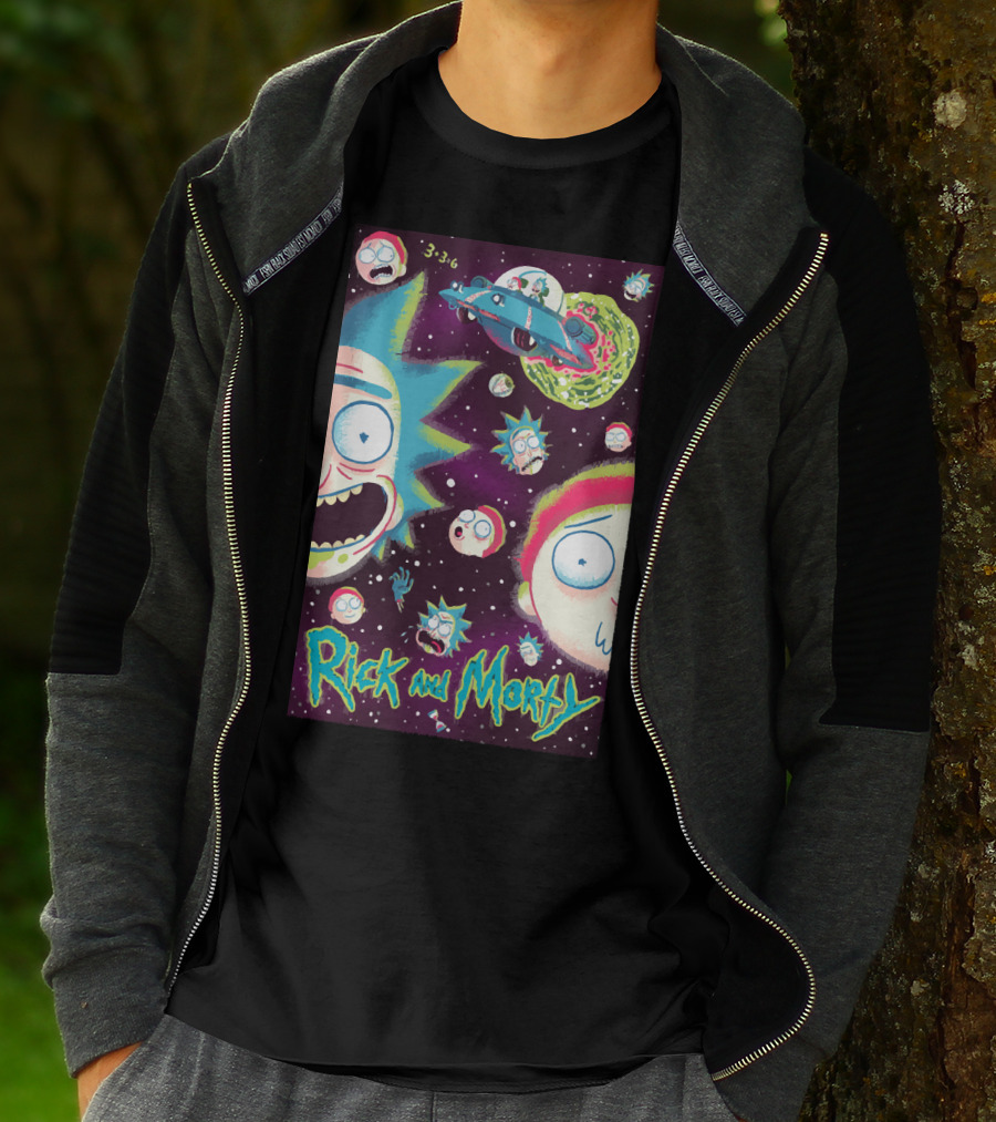 Rick And Morty Galaxy Adventure Cartoon Spaceship Outer Space 3-3-6 T-Shirt