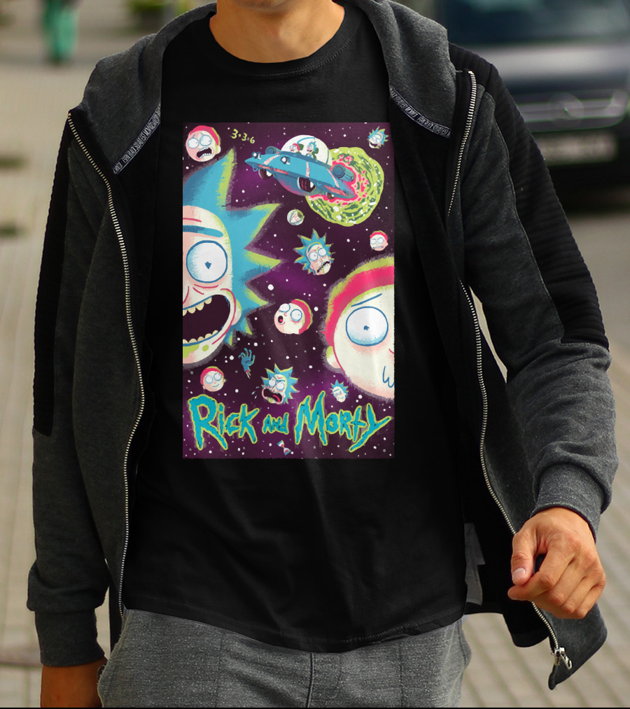 Rick And Morty Galaxy Adventure Cartoon Spaceship Outer Space 3-3-6 T-Shirt
