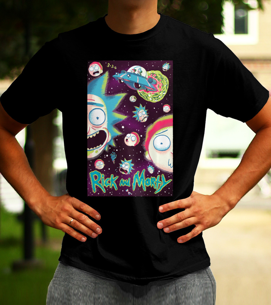 Rick And Morty Galaxy Adventure Cartoon Spaceship Outer Space 3-3-6 T-Shirt