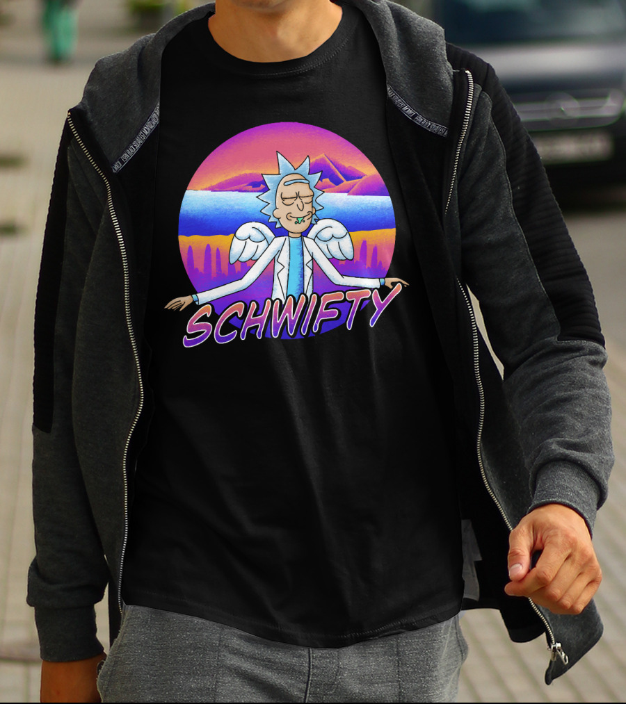 Rick And Morty Schwifty Angel Wings Psychedelic Sunset T-Shirt