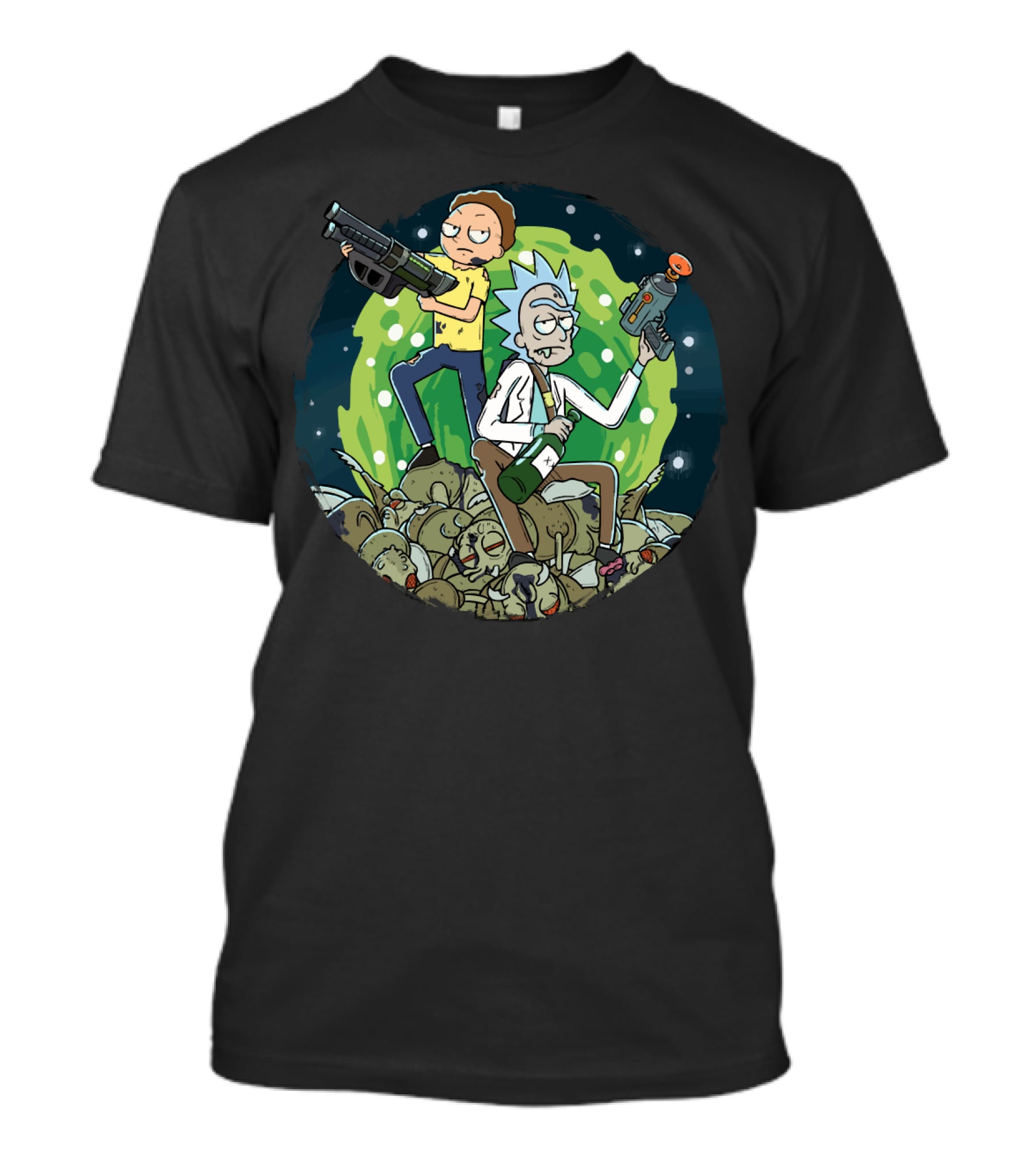 Rick And Morty Battle Against The Gromflomites In Outer Space Adventure Background T-Shirt