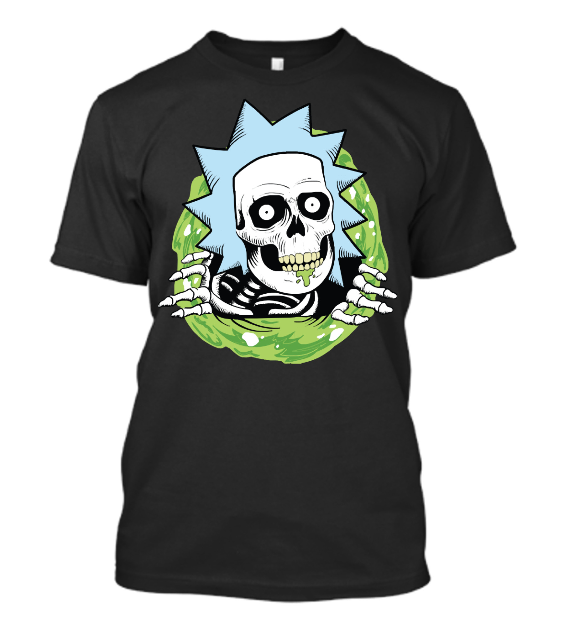 Rick Ripper Skeleton Portal Graphic Blue Hair Green Slime T-Shirt