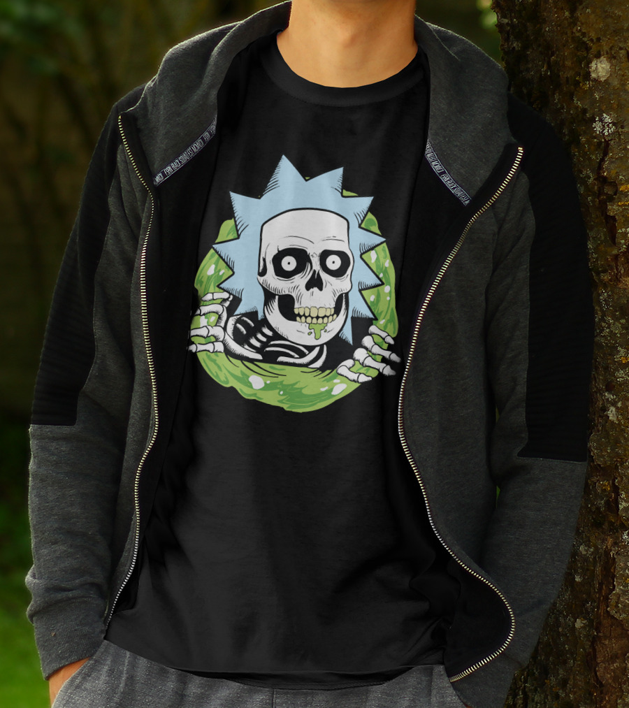 Rick Ripper Skeleton Portal Graphic Blue Hair Green Slime T-Shirt