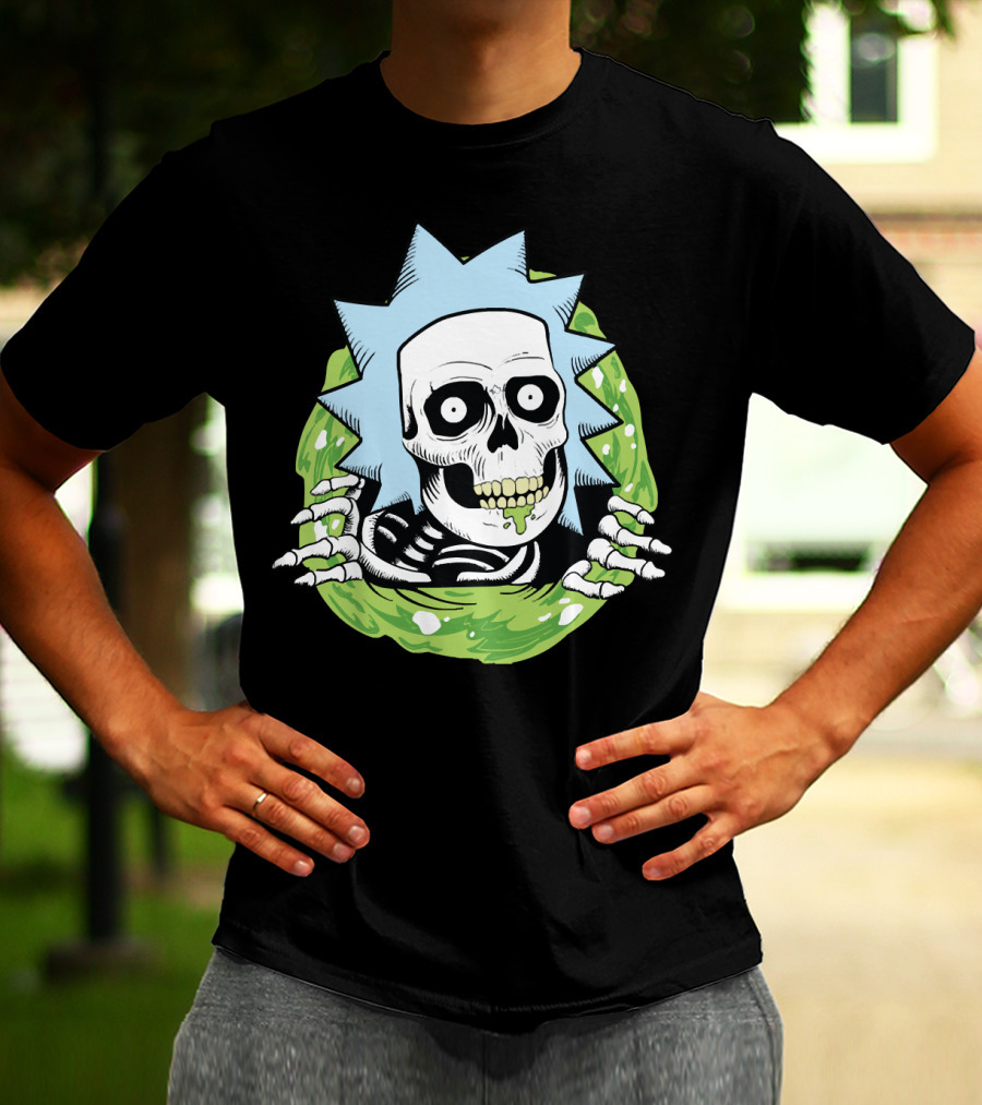Rick Ripper Skeleton Portal Graphic Blue Hair Green Slime T-Shirt