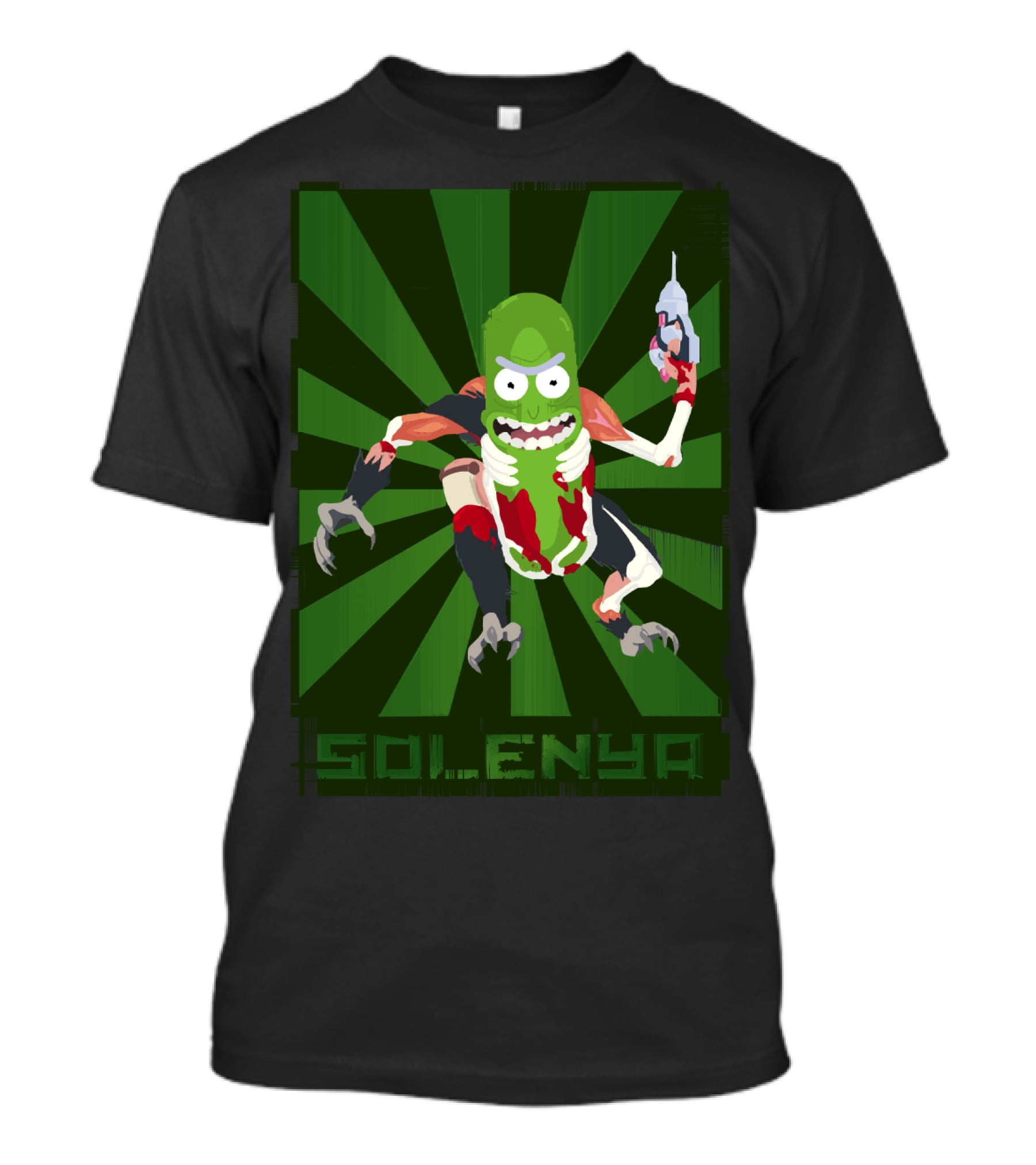 SOLENYA Mutant Pickle Character With Tools And Green Background T-Shirt