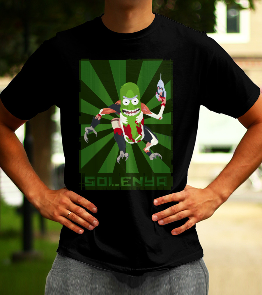 SOLENYA Mutant Pickle Character With Tools And Green Background T-Shirt