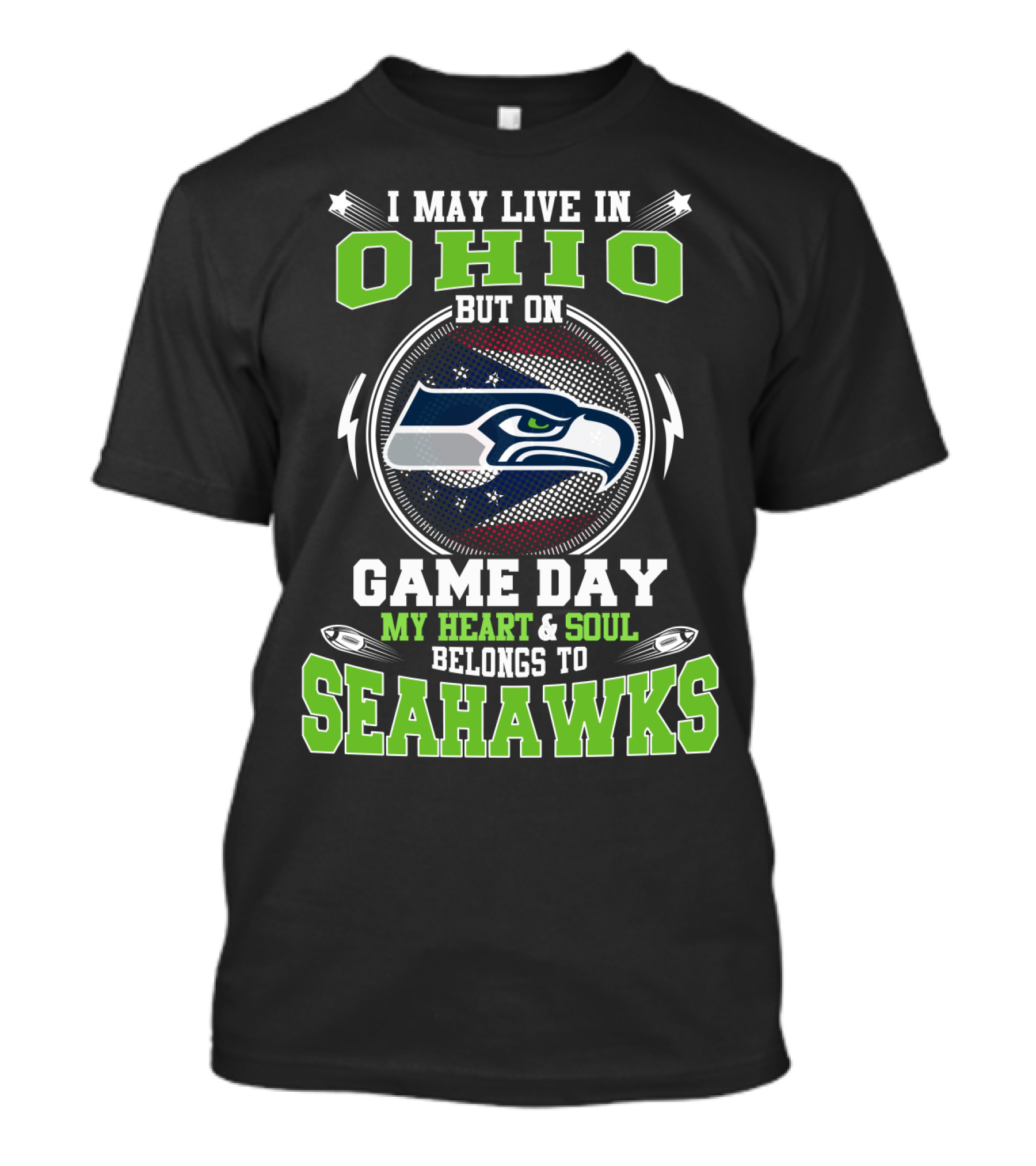 I May Live In Ohio But On Game Day My Heart & Soul Belongs To Seahawks T-Shirt