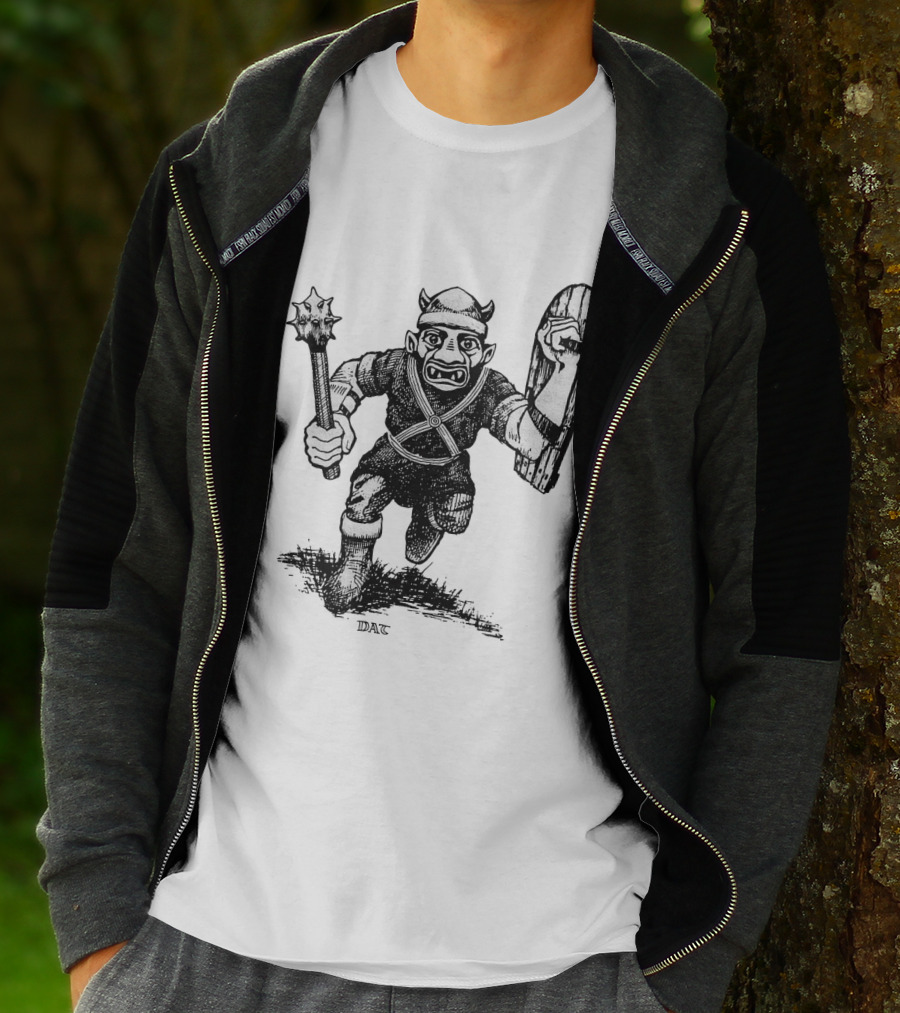 Goblin Charging With Spiked Mace And Shield Drawing T-Shirt