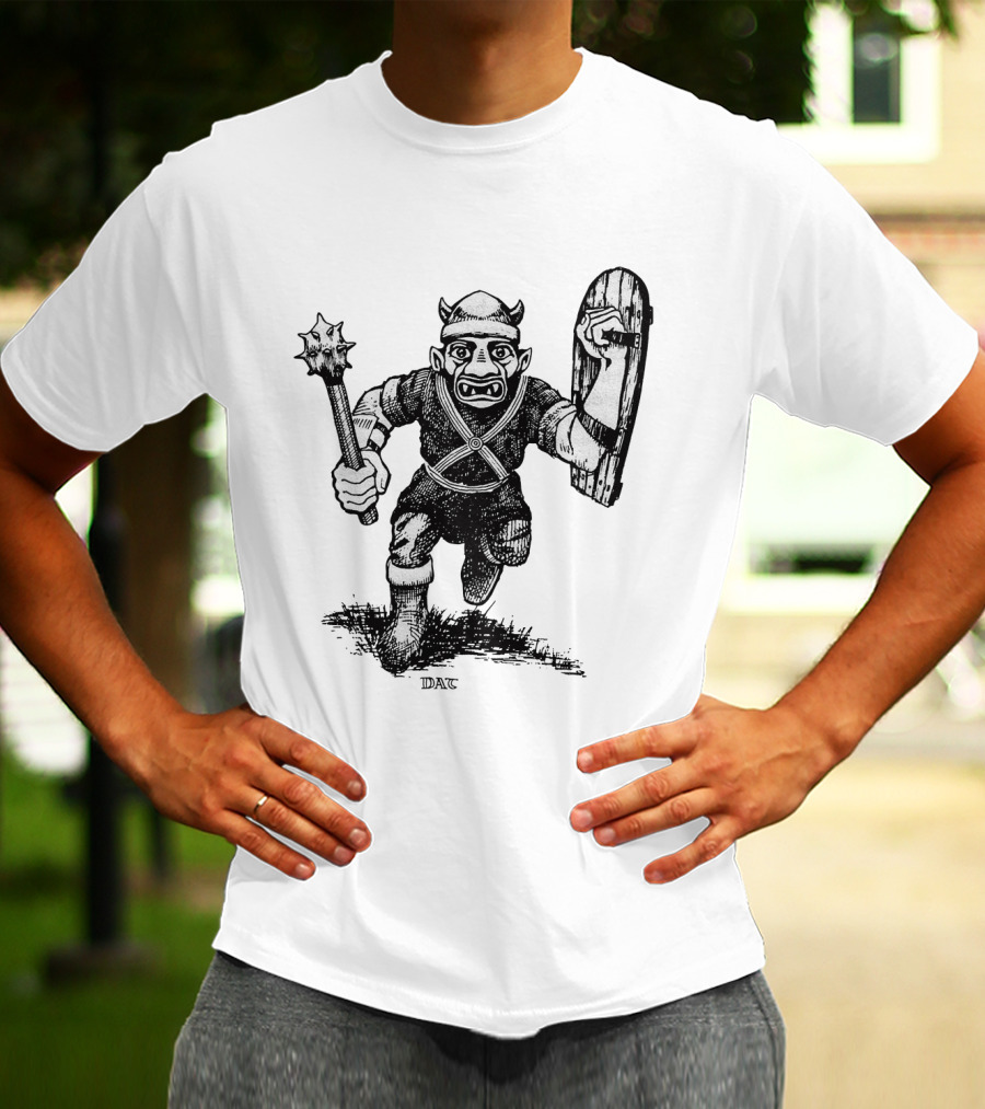 Goblin Charging With Spiked Mace And Shield Drawing T-Shirt