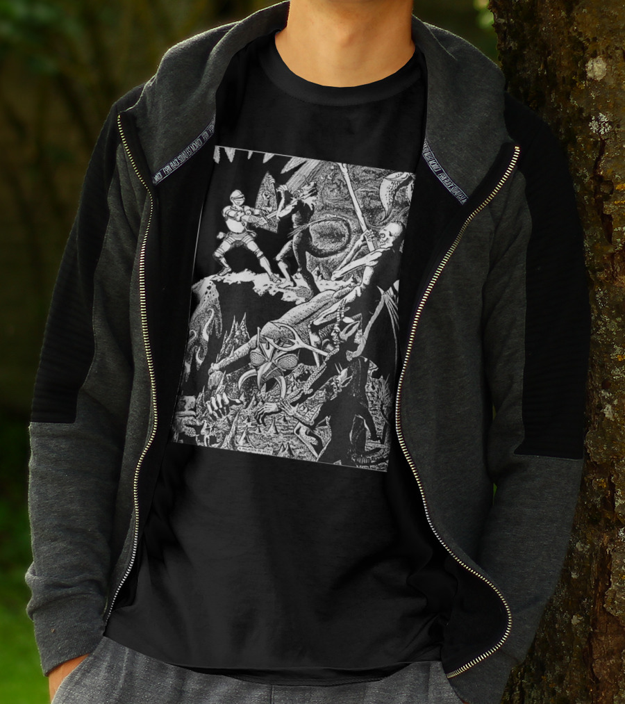 PALADIN IN HELL Classic Dungeon Adventure Battle Scene With Demons And Warriors T-Shirt