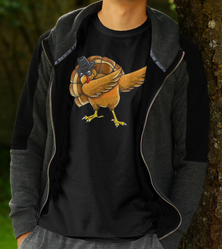 Dabbing Turkey Thanksgiving Boys Turkey Day Fun Hip Hop Bird With Hat T-Shirt