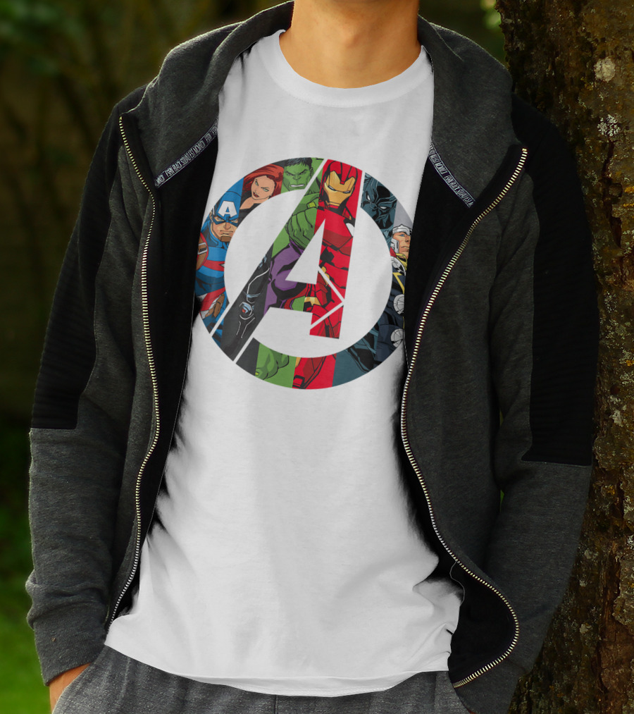 Avengers Assemble Icon With Captain America, Black Widow, Hulk, Iron Man, Black Panther, Thor T-Shirt