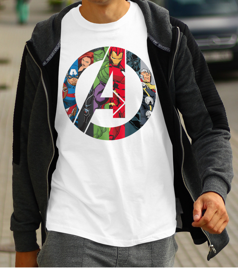 Avengers Assemble Icon With Captain America, Black Widow, Hulk, Iron Man, Black Panther, Thor T-Shirt