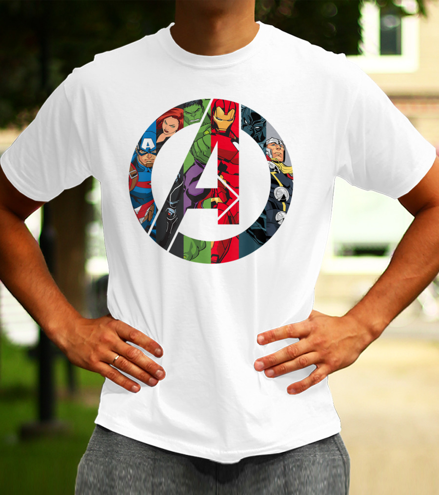 Avengers Assemble Icon With Captain America, Black Widow, Hulk, Iron Man, Black Panther, Thor T-Shirt