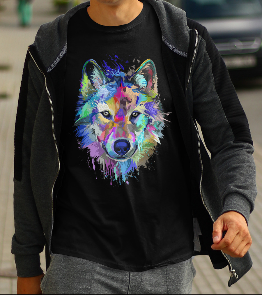 Wolf Lovers Colorful Dripping T-Shirt