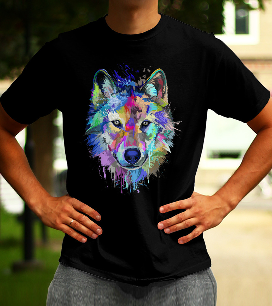 Wolf Lovers Colorful Dripping T-Shirt
