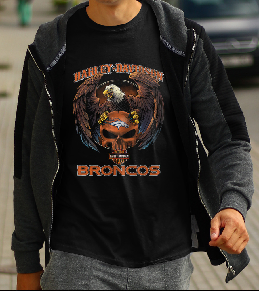 Harley Davidson Broncos Denver Broncos Vhl Eagle Motorcycle Skulls T-Shirt