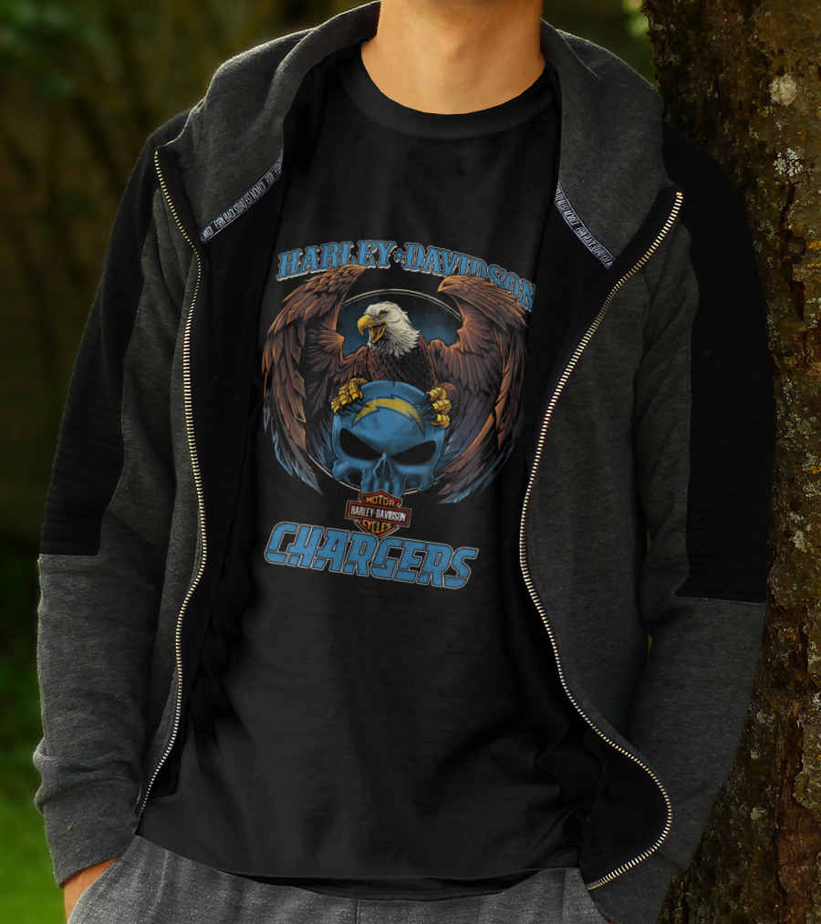 Harley Davidson Los Angeles Chargers Bald Eagle Skull T-Shirt