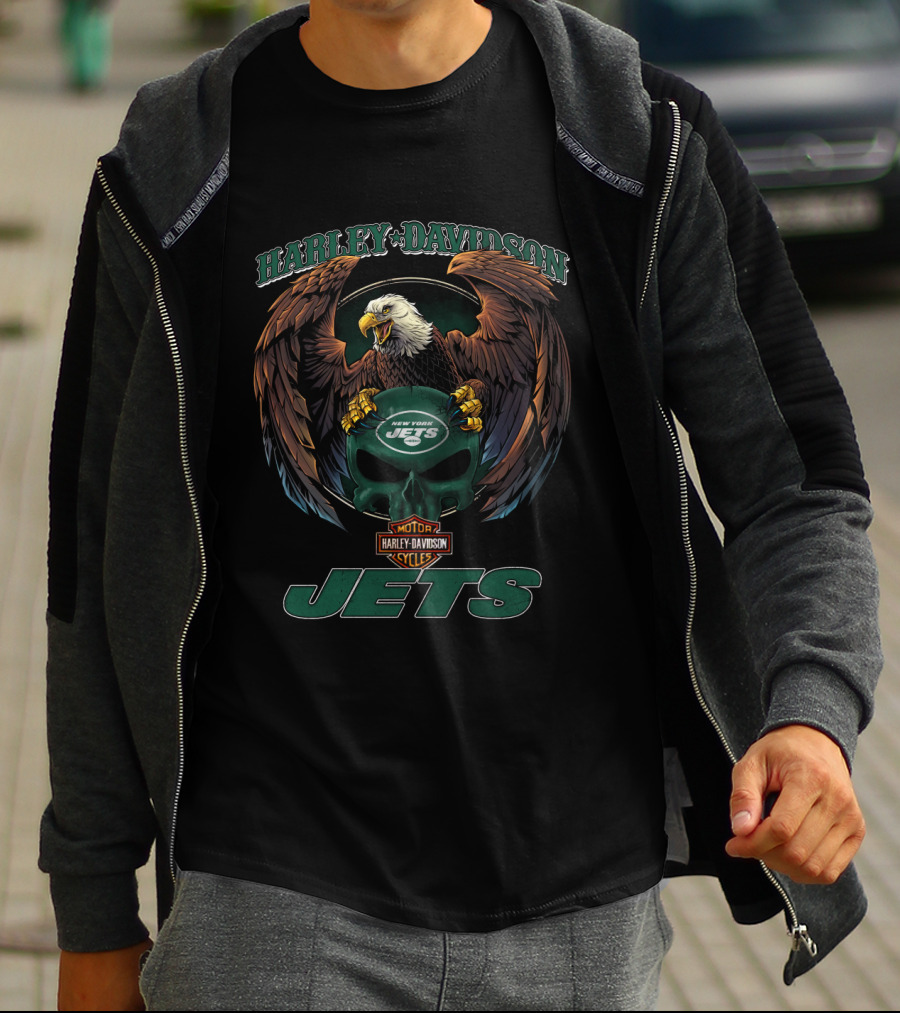 Harley Davidson New York Jets Motorcycle Eagles Motor Cycles T-Shirt