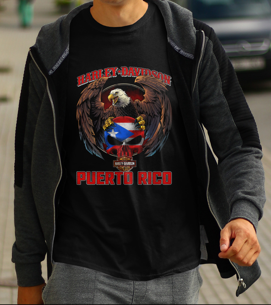 Harley Davidson Puerto Rico Eagle And Flag Skull T-Shirt