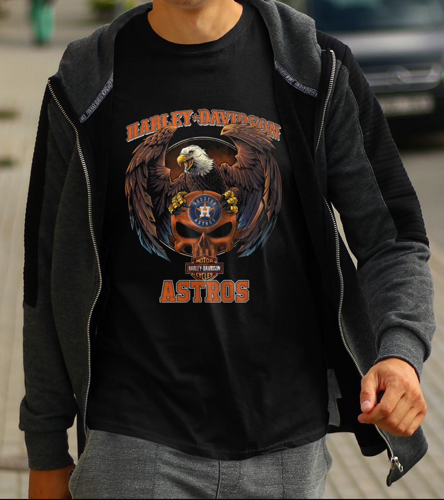 Harley Davidson Houston Astros Eagle Skull Motor Cycles T-Shirt
