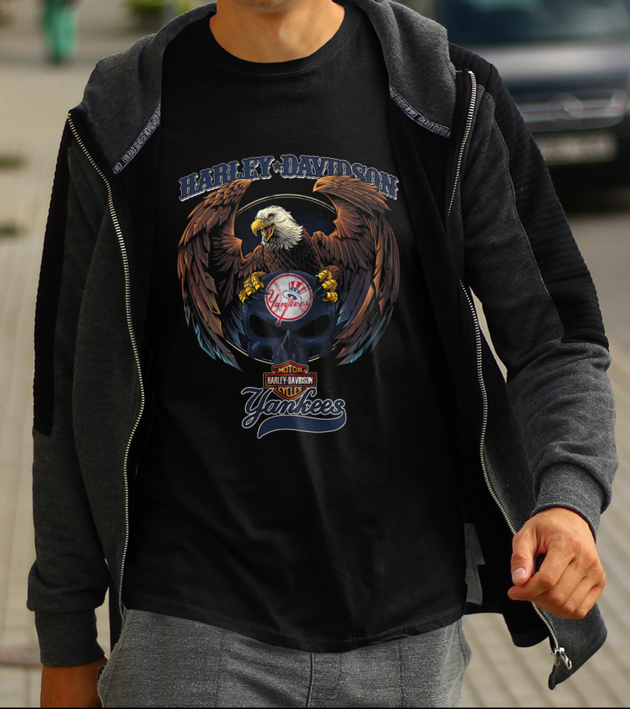Harley Davidson New York Yankees Eagle Motor Cycles T-Shirt