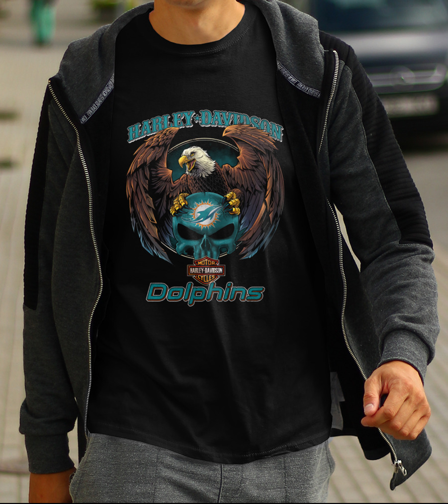 Harley Davidson Miami Dolphins Motor Cycles Eagle T-Shirt