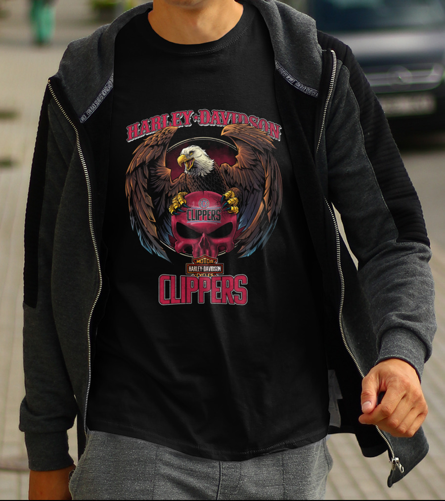 Harley Davidson Los Angeles Clippers Motorcycle Eagle T-Shirt