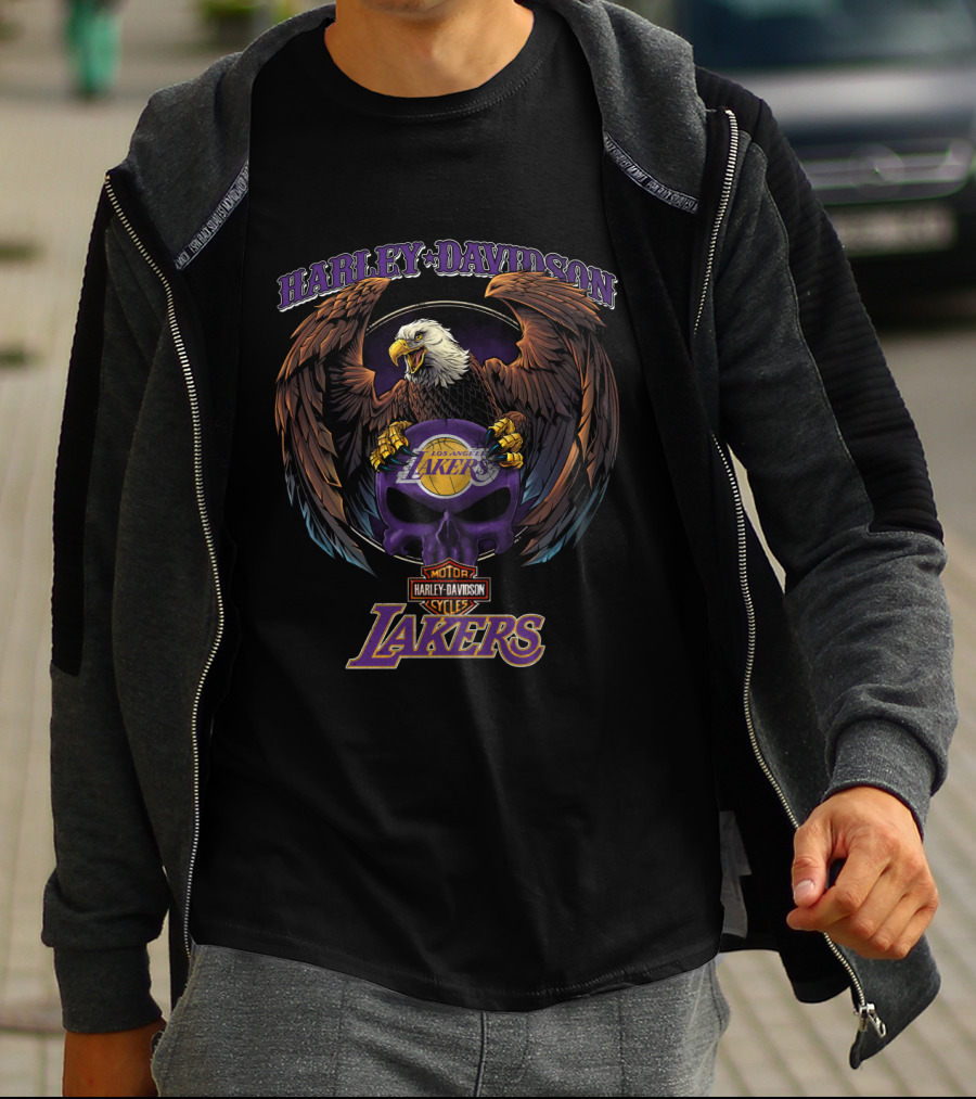 Harley Davidson Motor Los Angeles Lakers Eagle T-Shirt
