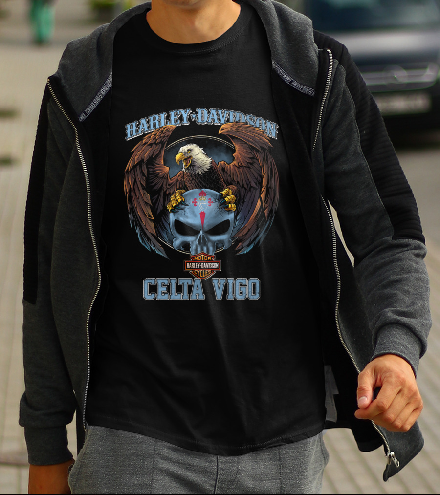 Harley Davidson Motor Cycles Celta Vigo Eagle Skull T-Shirt