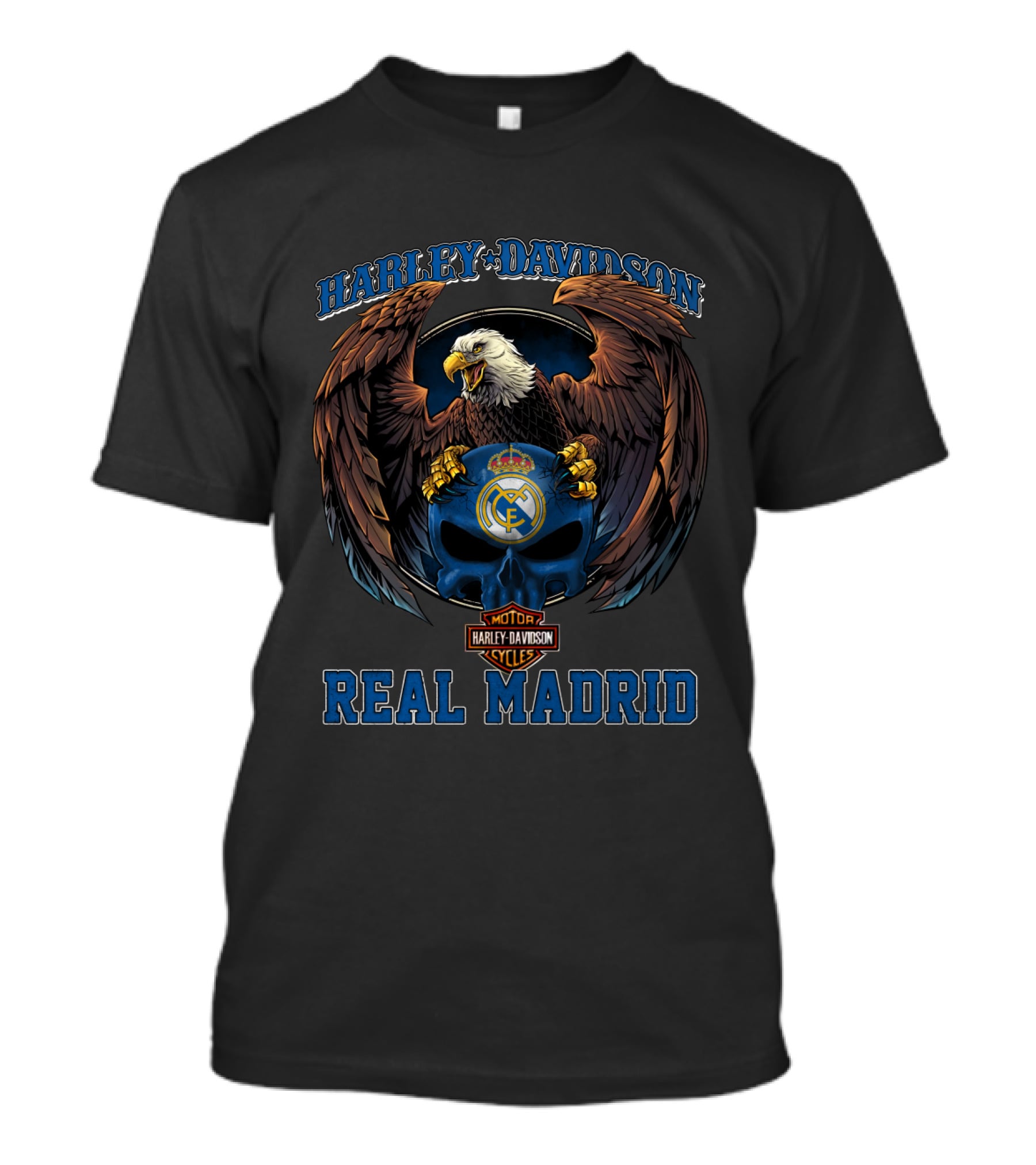 Harley Davidson Eagle Real Madrid Moto Cycles Crest T-Shirt