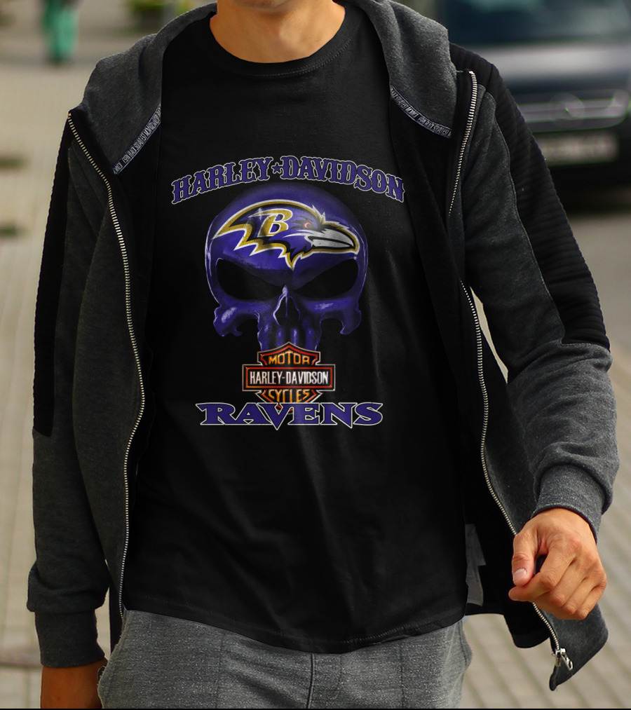 Harley Davidson Skull Baltimore Ravens Motor Cycles Nfl T-Shirt
