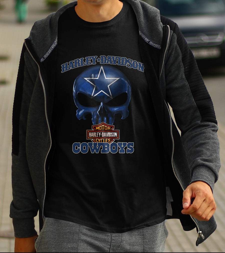 Harley Davidson Cowboys Skull Hl Nfl Dallas Cowboys T-Shirt