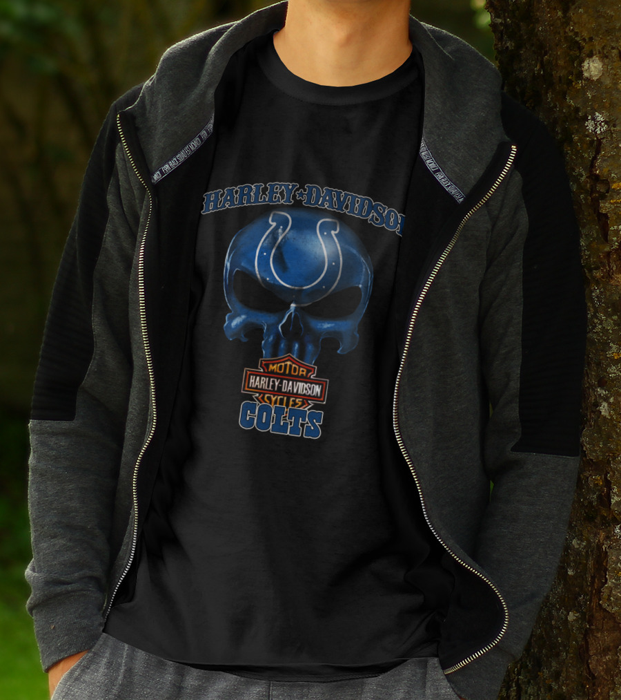 Harley Davidson Skull Nfl Indianapolis Colts Motorcycle Cycles T-Shirt