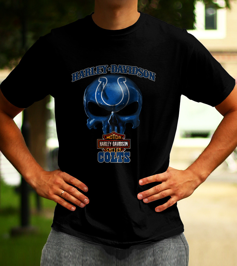 Harley Davidson Skull Nfl Indianapolis Colts Motorcycle Cycles T-Shirt