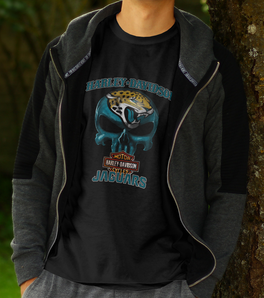 Harley Davidson Motor Cycles Jacksonville Jaguars Skull T-Shirt