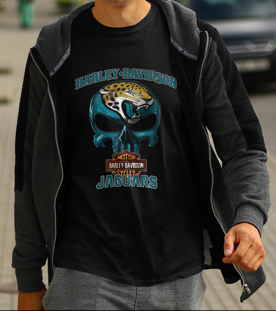 Harley Davidson Motor Cycles Jacksonville Jaguars Skull T-Shirt