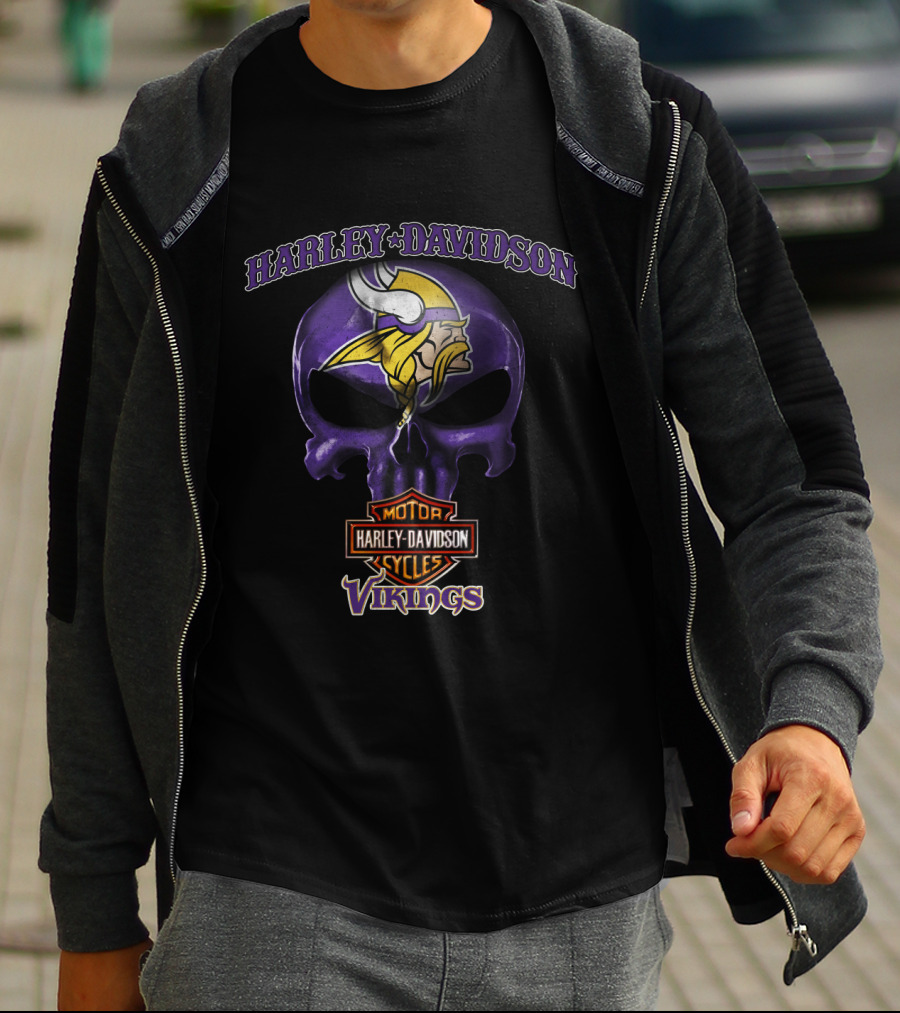 Harley Davidson Skull Minnesota Vikings T-Shirt