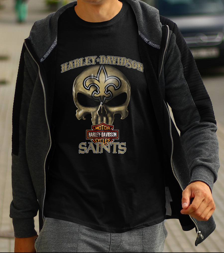 Harley Davidson Skull New Orleans Saints Nfl Fleur-De-Lis T-Shirt